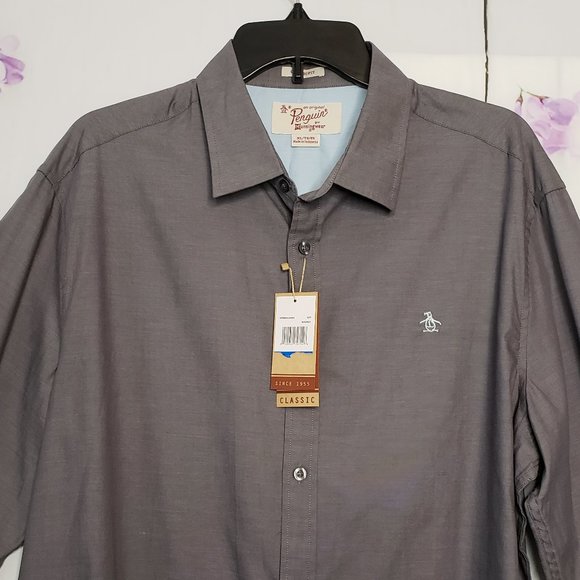 Penguin Munsingwear Grey Solid Button Dress Shirt - Picture 8 of 8